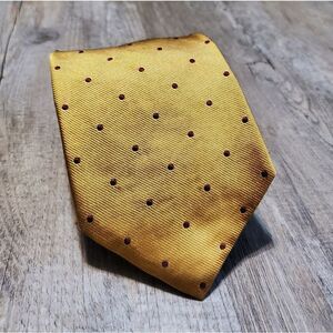 Brooks Brothers Makers 100% Pure Jacquard Silk Necktie Tie Gold Red Polka Dot